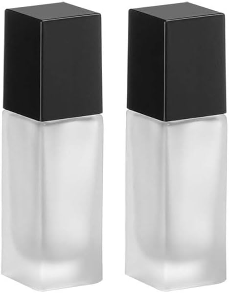 2 Pack 20ml/0.7oz Empty Frosted Glass Foundation Bottle, Travel Refillable Square Lotion Pump Bottles for Essential Oils Cream Cosmetic Foundation Emulsion