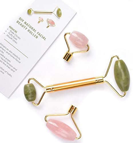 Jade Rose Quartz Roller Kit with 3 Changeable Heads | Face Facial Roller