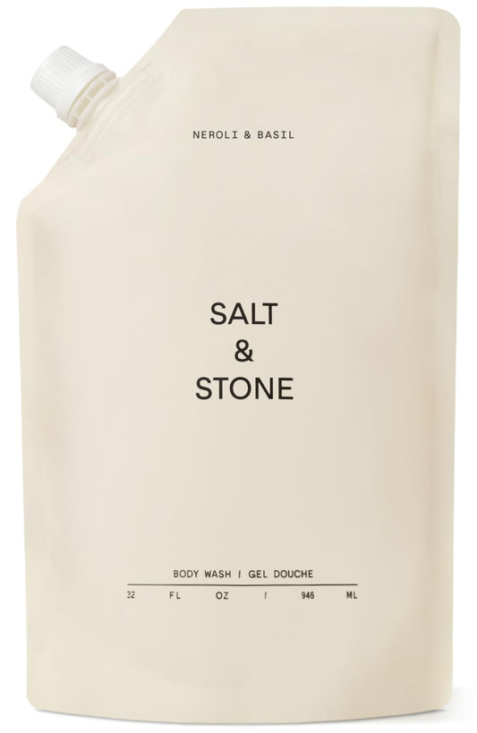 Salt & Stone Body Wash with Antioxidants for Deep Moisture | For Women & Men, Sulfate, Paraben, & Dye Free, Leaving Skin Soft and Hydrated (Neroli & Basil 32 fl oz)