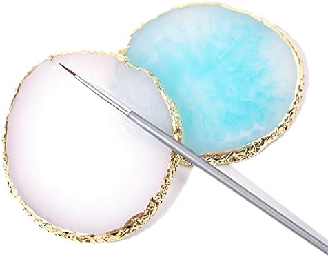 Resin Nail Art Palette, Nail Art Painting Mixed Color Palette Gold Edge Nail Gel Color Makeup Display Board (2#Pink)