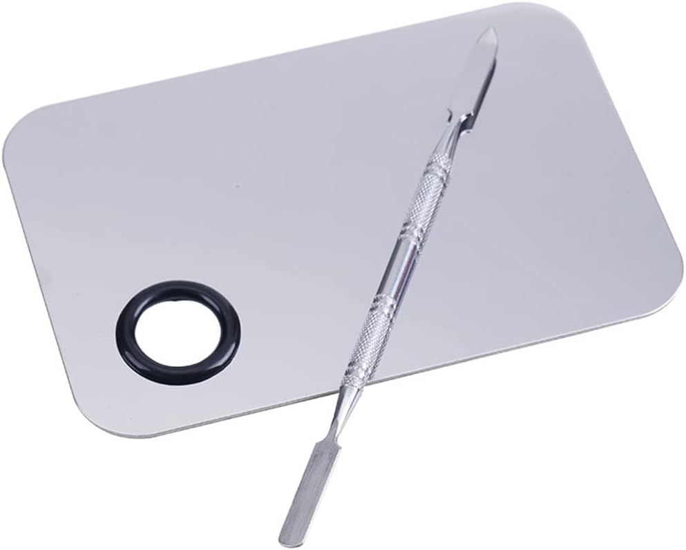 Makeup Mixing Palette,Stainless Steel Foundation Palette Cosmetic Mixing Makeup Palette Eye Shadow Eyelash Makeup Plate with Spatula Rod for Mixing Foundation Eye Shadow Eyelash Nail Art