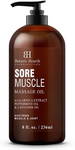 Botanic Hearth Sore Muscle Massage Oil | with Arnica Montana Extract and Essential Oils | Warming and Relaxing | Soothes Tired Sore Muscles and Joints, 8 Fl Oz