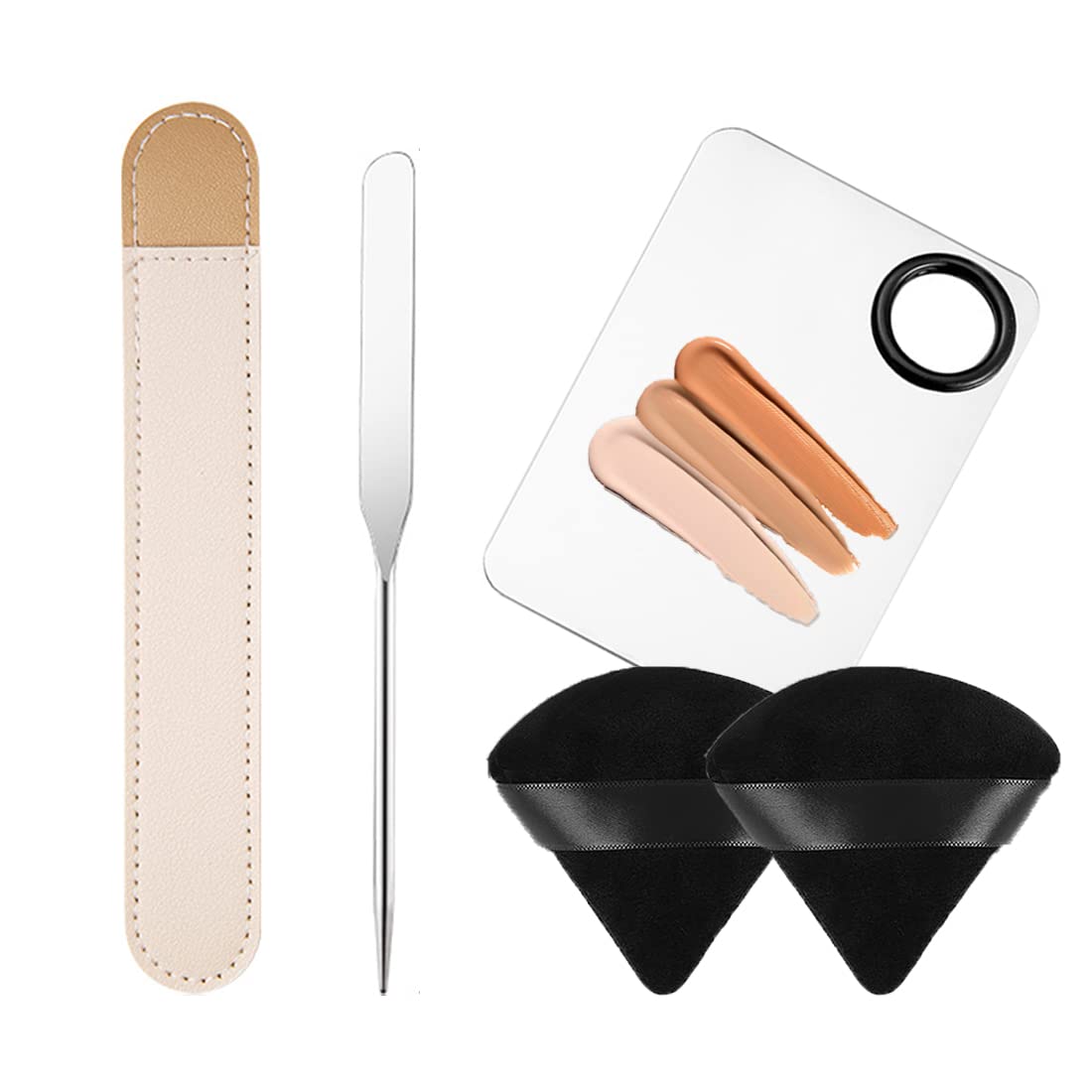 Korean Picasso Makeup Spatula Palette Set and Powder Puff for Liquid Foundation,Stainless Steel Mixing Spatula Scraper Artist Nail Art Stirring Makeup Tool