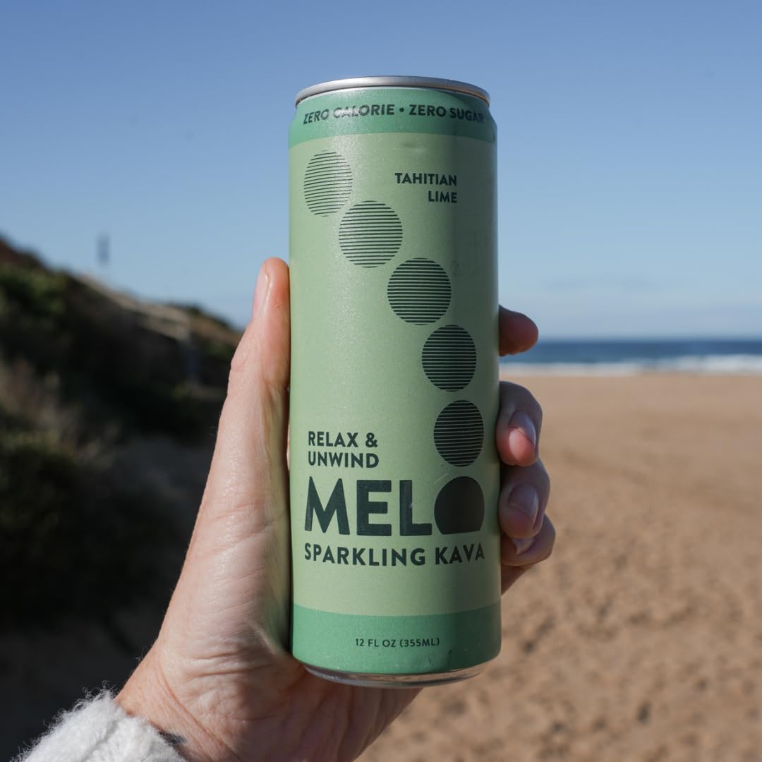 Melo Sparkling Kava Drink, Tahitian Lime, Sugar Free Non Alcoholic Drinks with Zero Calories, Gluten Free, Vegan, 100% Natural Mocktail with 750mg Kava Root per Drink, 12 Pack, 12 oz Cans