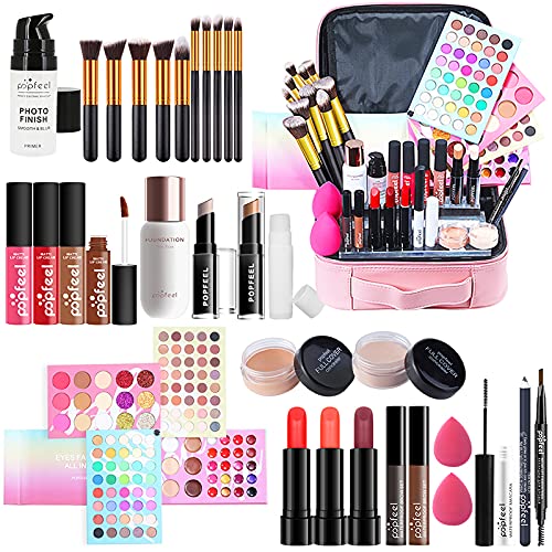 All-in-One Makeup Gift Set Carry All Makeup Kit for Women Full Kit With Makeup Case Lipgloss Lipstick Concealer Blush Foundation Face Powder Eyeshadow Palette Cosmetic Palette #1