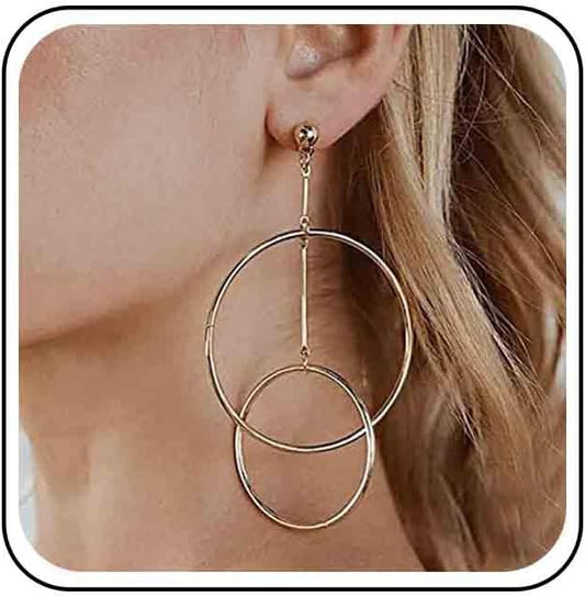 Vintage Hollow Circle Dangle Earrings Exaggerated Circle Drop Earrings Large Circle Hoop Earrings Gold Bar Earrings Jewelry for Women