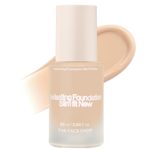 THE FACE SHOP Ink Lasting Liquid Foundation, Full Coverage, 72‑Hour Wear Semi‑Matte Finish, Makeup with Bakuchiol, W130 Warm Beige, 0.84 Fl. Oz.
