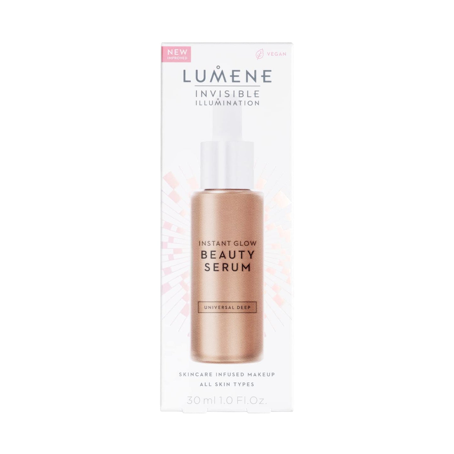 Lumene Invisible Illumination Instant Beauty Glow Serum - Sheer-Coverage Face Makeup + Brightening Serum - Infused with Nordic Algae and Vitamin E for Instant Radiance - Universal Deep (30ml)