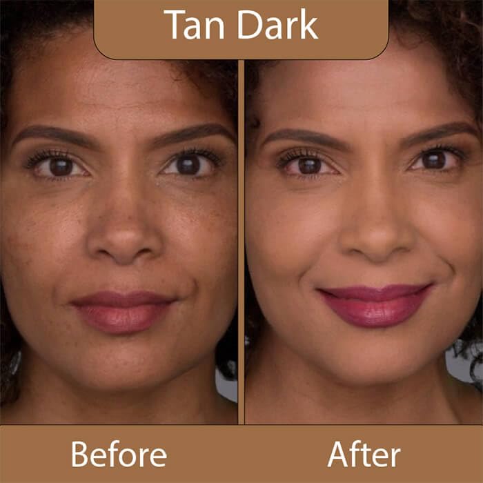 LUMINESS Silk Airbrush Spray Foundation & Buffing Brush Kit – Full Coverage Foundation & Dual-Sided Buffing Brush - Buildable Coverage, Anti-Aging Formula Hydrates & Moisturizes (Shade - Tan Dark)