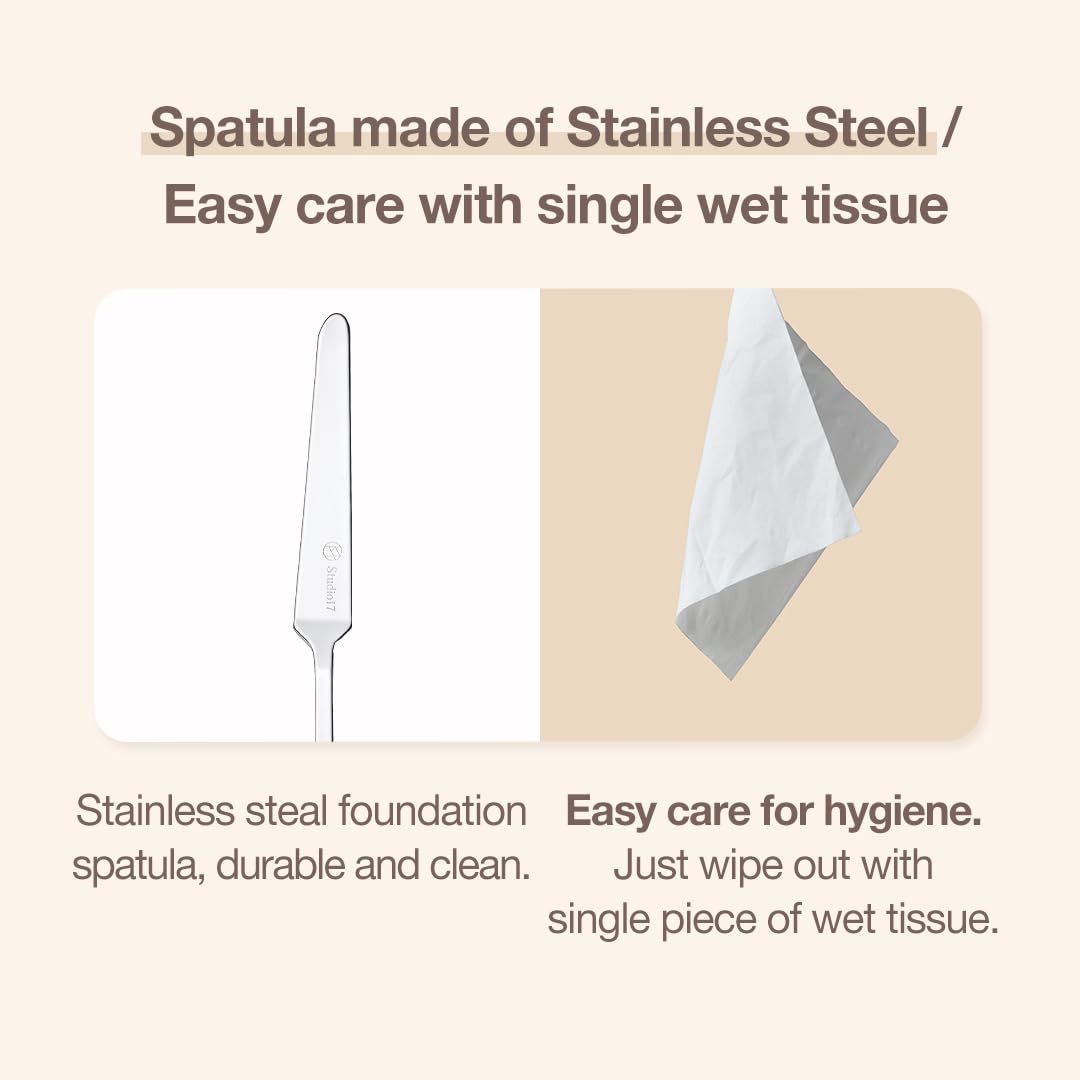 Foundation Spatula Made of Stainless Steel | Professional Makeup Spatula for Even Application of Foundation | Double Edged Spatula for Small Area of Face | Pouch Included for Clean Storage