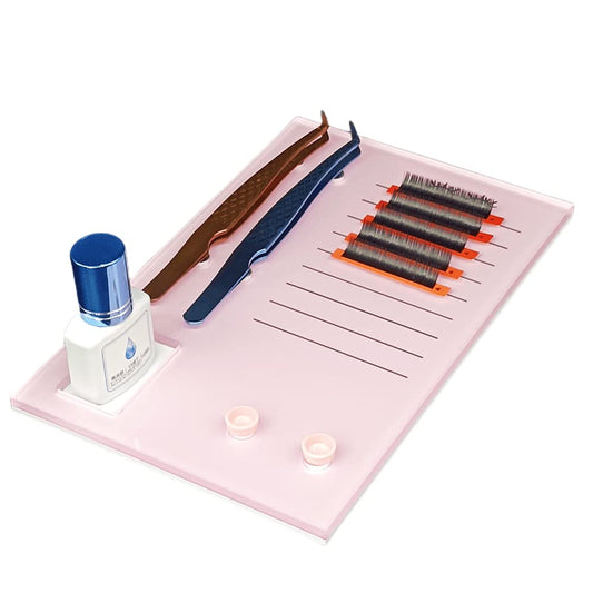 Grafting False Eyelash Acrylic Extension Pallet, Eyelash Extension Glue Tweezers Plate Pad Makeup Palette Individual Training Tools (Pink (7.87x5.12in))