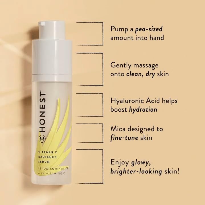 Honest Beauty Vitamin C Radiance Brightening Serum | Improves Skin Tone + Complexion | Vitamin C, Pearl, Hyaluronic Acid | EWG Verified + Cruelty Free | 1 fl oz