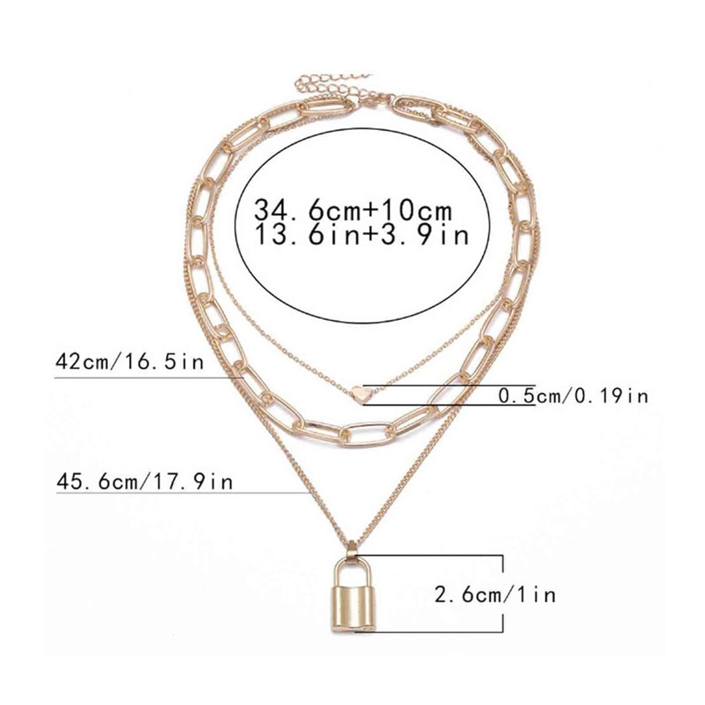 Punk Layered Heart Choker Necklace Gold Lock Pendant Necklace Chunky Paper Clip Chain Necklace Vintage Statement Necklace Chain Jewelry for Women and Girls Gift
