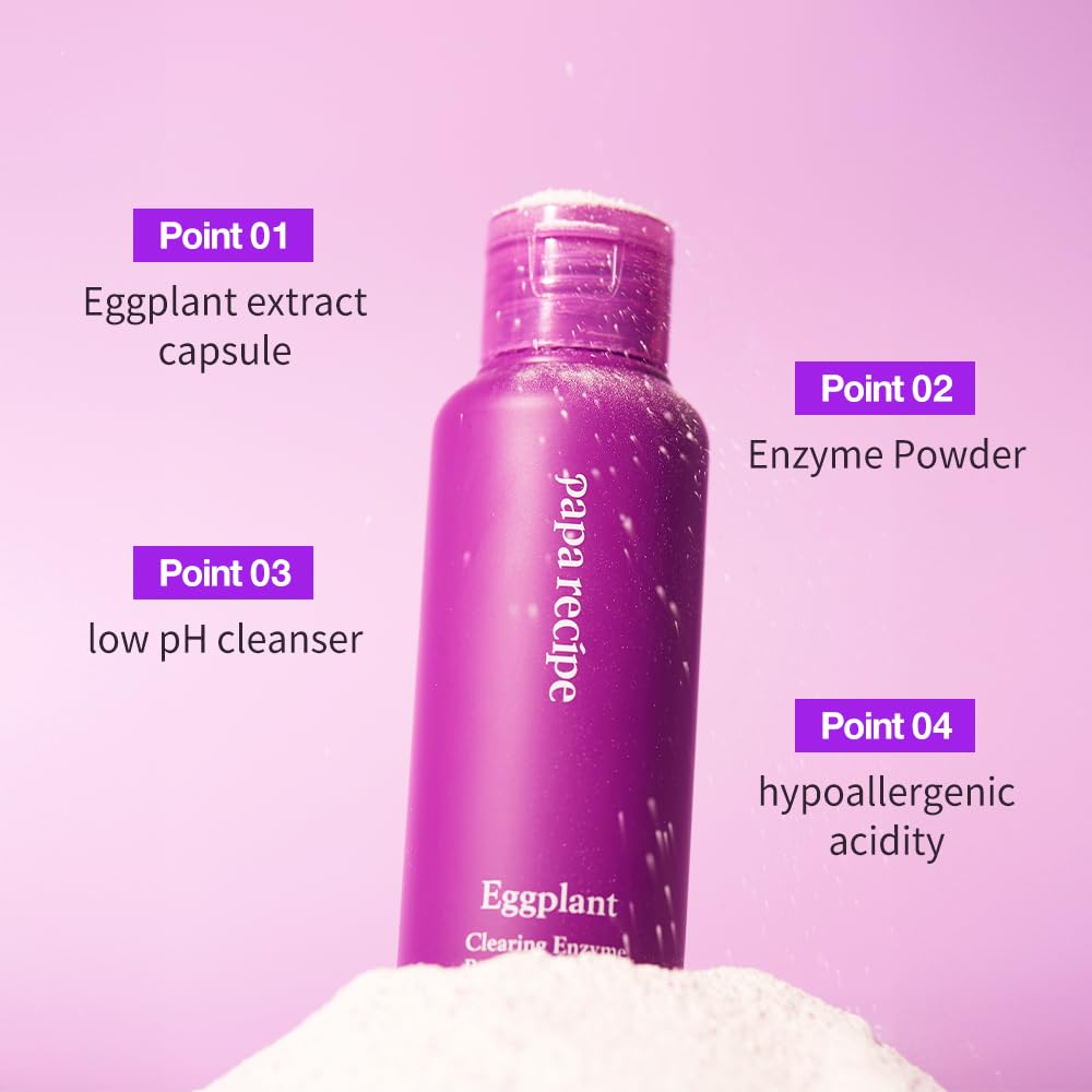 Papa Recipe Eggplant Enzyme Powder Cleanser - Soft Exfoliating Facial Wash for Sensitive Skin (50g, 1.72oz) - Korean Skincare for Radiant, Smooth Complexion, Safe for sensitive skin