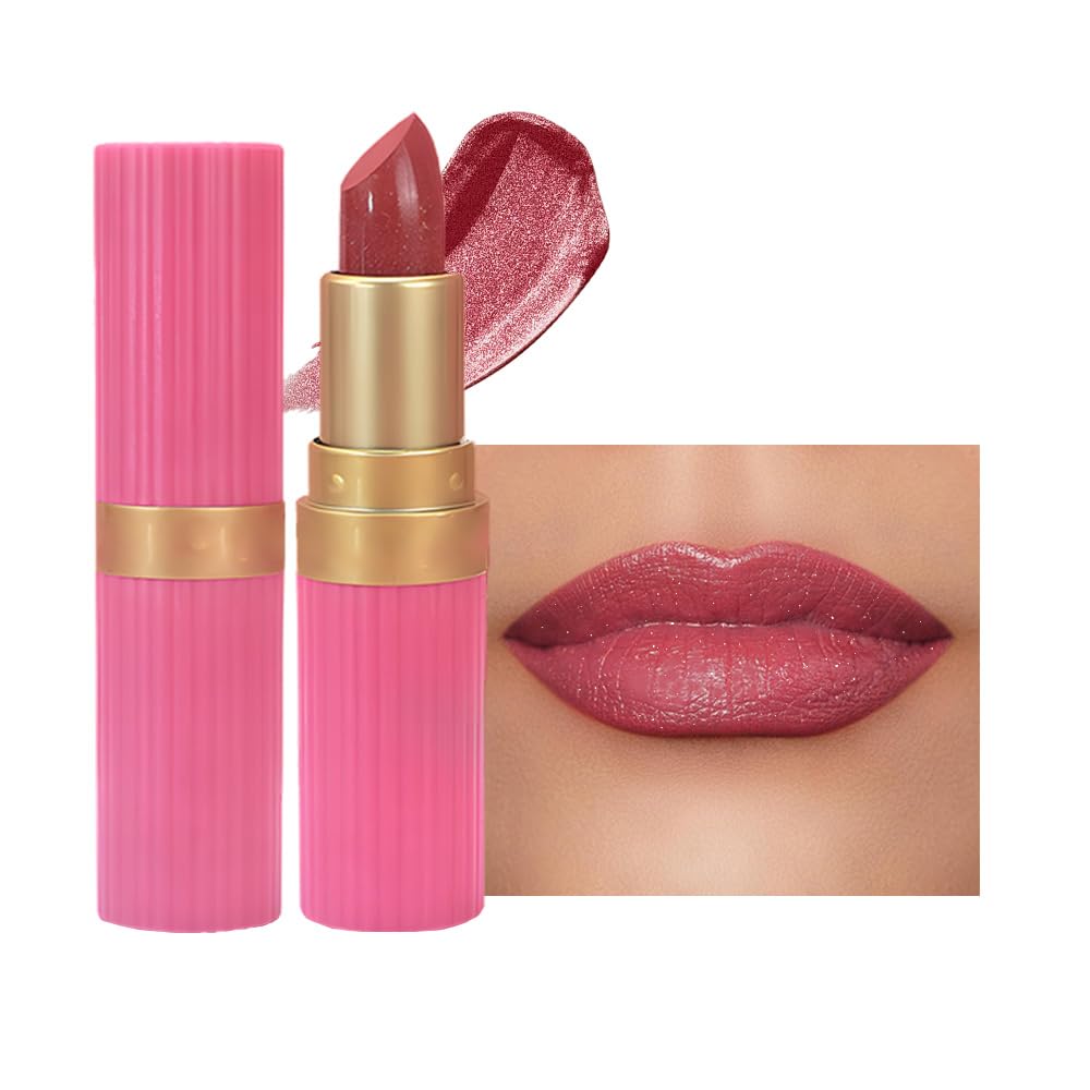 Coral Pink Metallic Lipstick for Women,Lightweight Shimmer Frosted Lipstick,Glitter Lip Gloss Stain Long Lasting Waterproof Smudge Proof 24 Hour Full Coverage Lip Makeup,Vegan