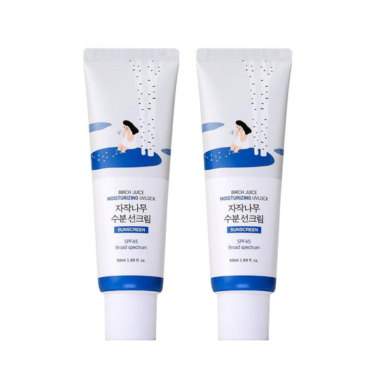 ROUND LAB Birch Juice Moisturizing UV LOCK SPF 45 2EA, NBC No1 SPF, Glow Sunscreen for Daily Skincare, Non-toxic, UV Protection, Lightweight, Oil-Free, Organic, Korean Sunscreen
