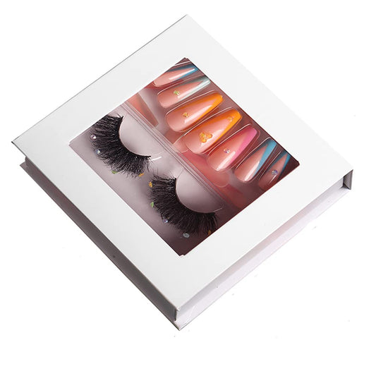 HBZGTLAD 3 in1 color eyeline Press On Nail with Eyelash Packing Boxes Set Package Pink White DIY Lashes and Nail Suit Box 1set… (SET-59)