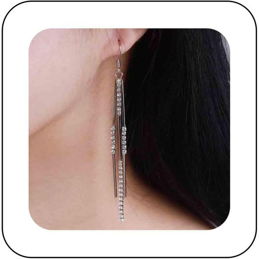 Vintage Crystal Tassel Earrings Rhinestone Bar Drop Earrings Long Rhinestone Chain Earrings Gold Cz Bar Hook Earrings Sparkle Tennis Chain Earrings Jewelry for Women