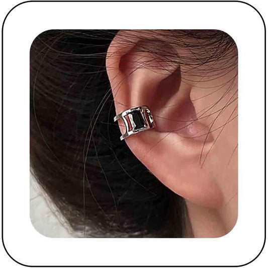 Vintage Crystal Ear Cuff Earrings Black Onyx Cuff Earrings Rhinestone Cartilage Earrings Silver Open Cuff Wrap Earrings Jewelry for Women