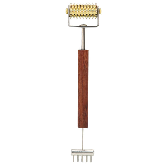 Double Head Design Face Massage Roller, Copper Wooden Handle Promote Circulation Double Head Skin Roller Massage Stick Copper Acupoint Pressing Tool