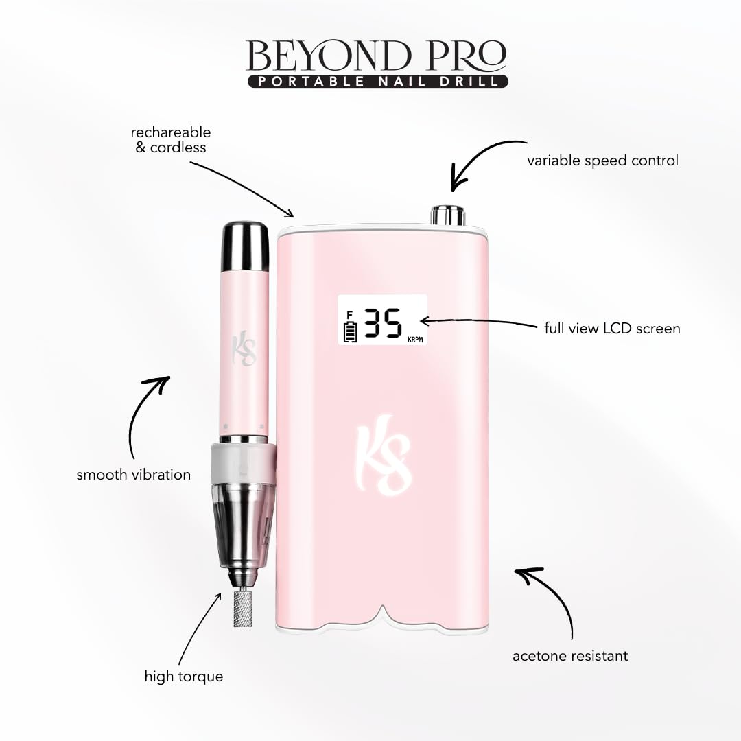 Kiara Sky Beyond Pro Nail Drill | Portable, Rechargeable & Cordles | Pink