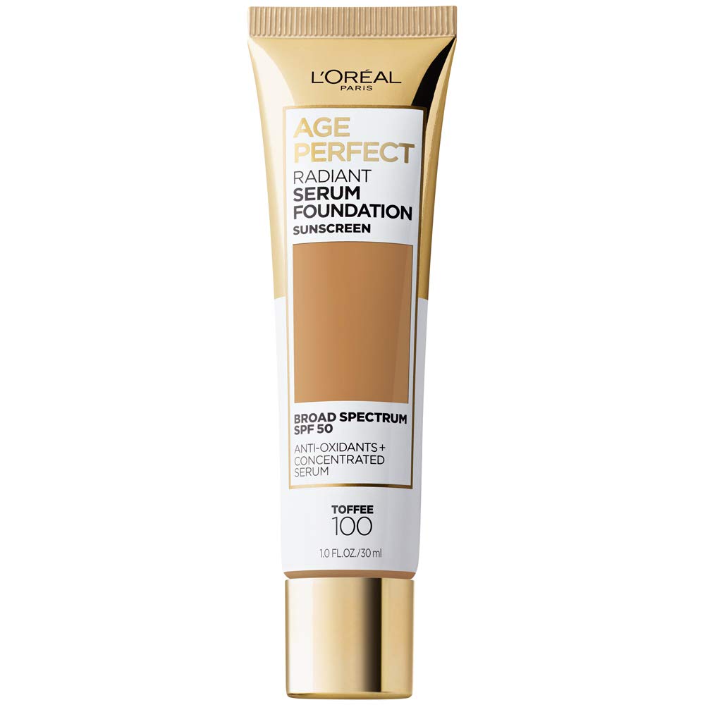 L'Oreal Paris Age Perfect Radiant Serum Foundation with SPF 50, Toffee, 1 Ounce