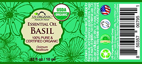 US Organic 100% Pure Basil Essential Oil, USDA Certified Organic, Steam Distilled W/Euro Dropper, 10 ml (More Size Variations Available)