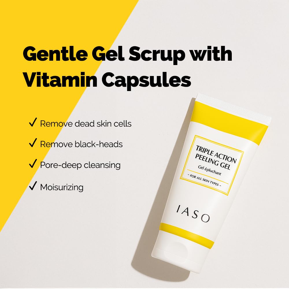 IASO Triple Action White Peeling Gel | Exfoliating Gel for Face, eep Pore Cleanse, Tone-Up Effect & Smoother Skin Texture, Korean Skin Care, 5.07 oz