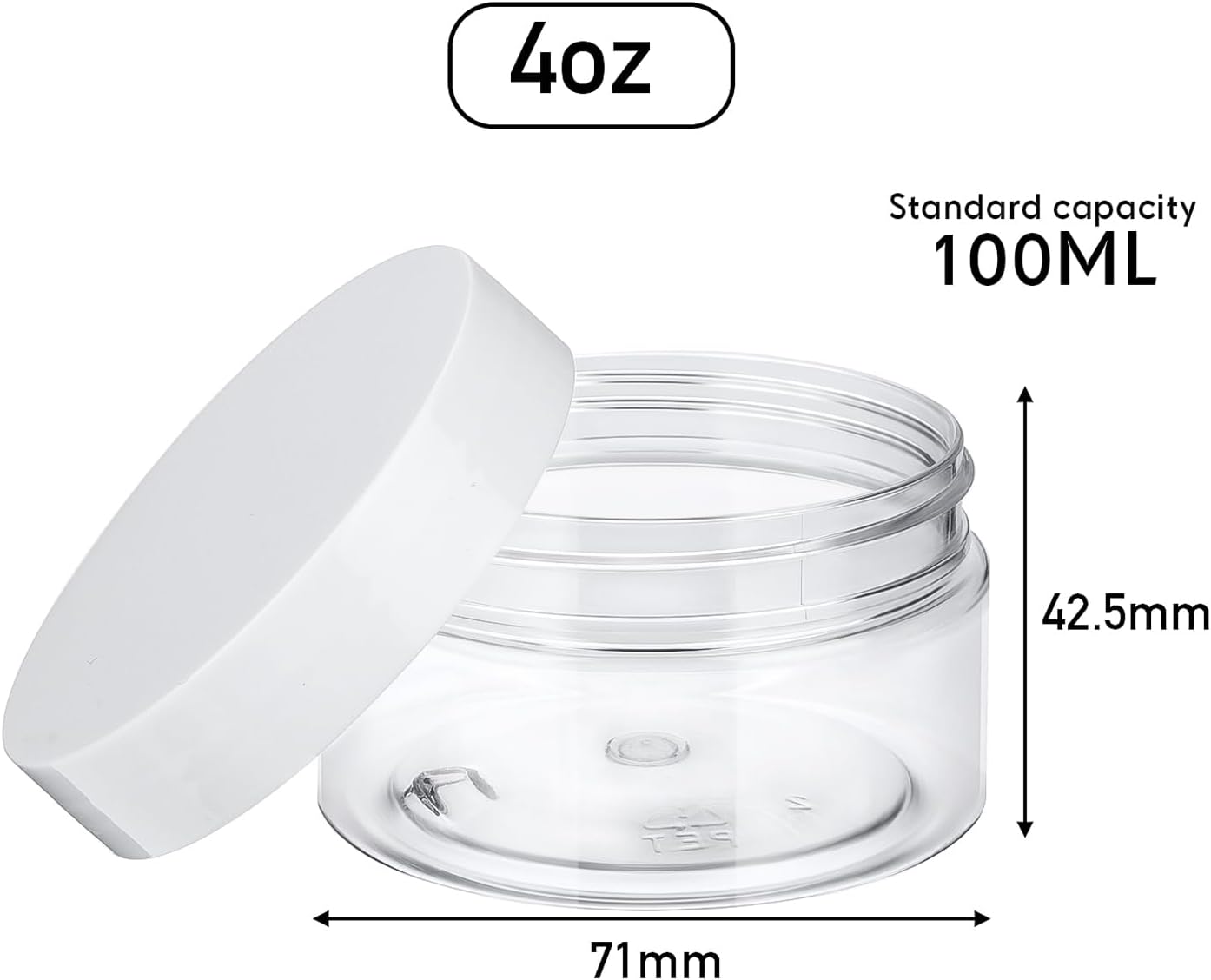 SATINIOR 24 Pieces Empty Clear Plastic Jars with Lids Round Storage Containers Wide-Mouth for Beauty Product Cosmetic Cream Lotion Liquid Butter Craft and Food (White Lid, 4 oz)