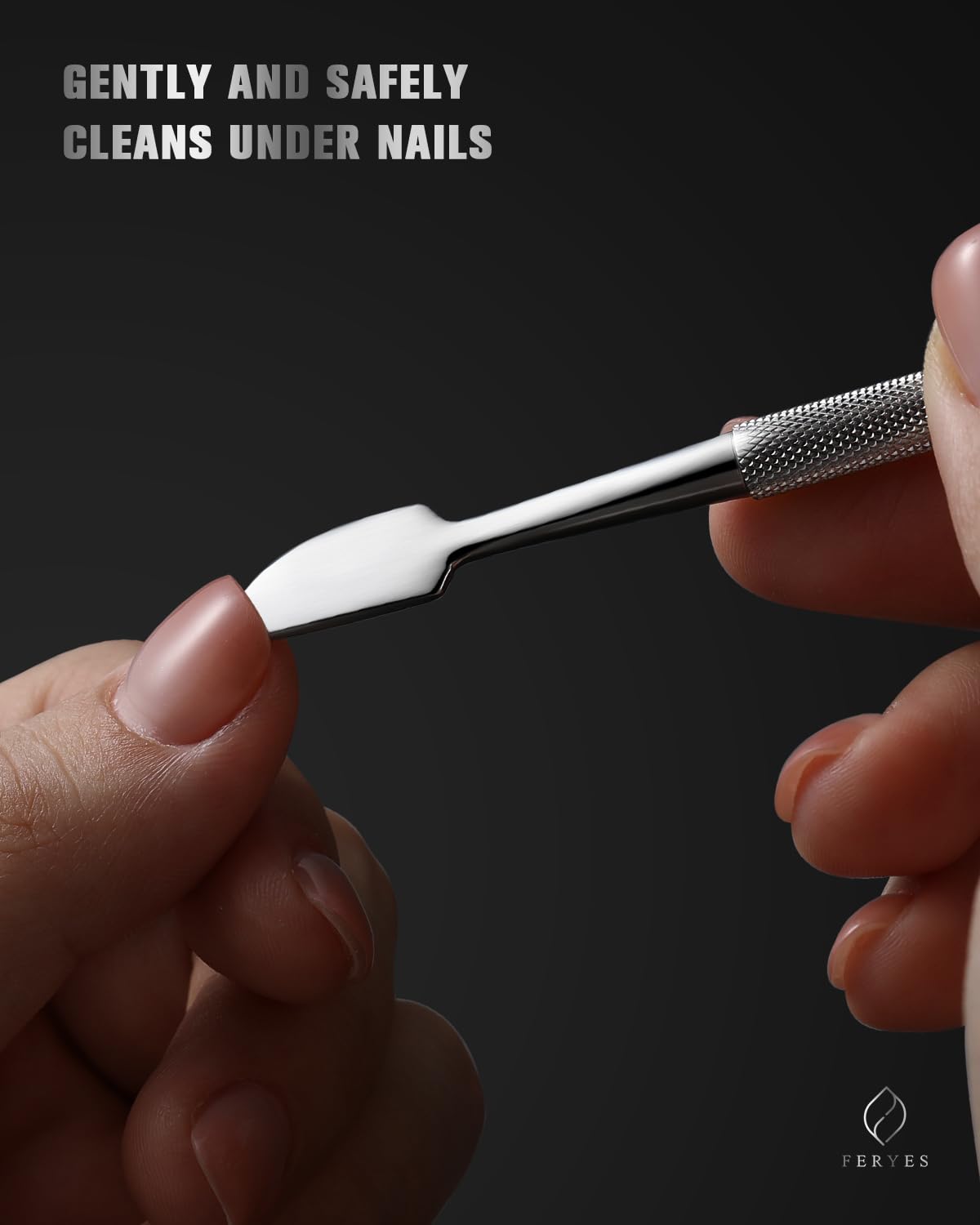 FERYES Professional Cuticle Pushers - Dual-Ended Stainless Steel Manicure and Pedicure Tools, Ergonomic Design Cuticle Stick and Undernail Clean Tool