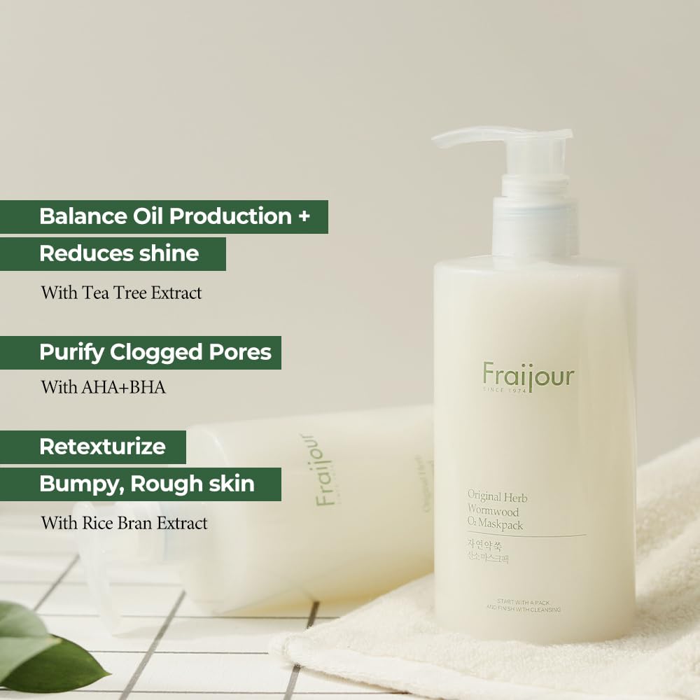 Herb Wormwood O₂ Mask Pack – Korean Oxygen Bubble Face Mask for Sensitive, Oily & Acne-Prone Skin, Exfoliating with AHA BHA, Tea Tree & Peppermint, Smooths & Refreshes, 10.1 fl.oz.