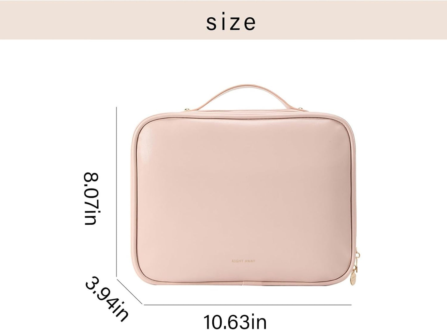 RIGHT AWAY Travel Toiletry Bag for Women,Large Makeup Bag& Cases,Waterproof Cosmetic Organizer Bag with Compartments,Portable Make Up Bag for Travel Size Toiletries,Skincare,Brushes Set,Pink