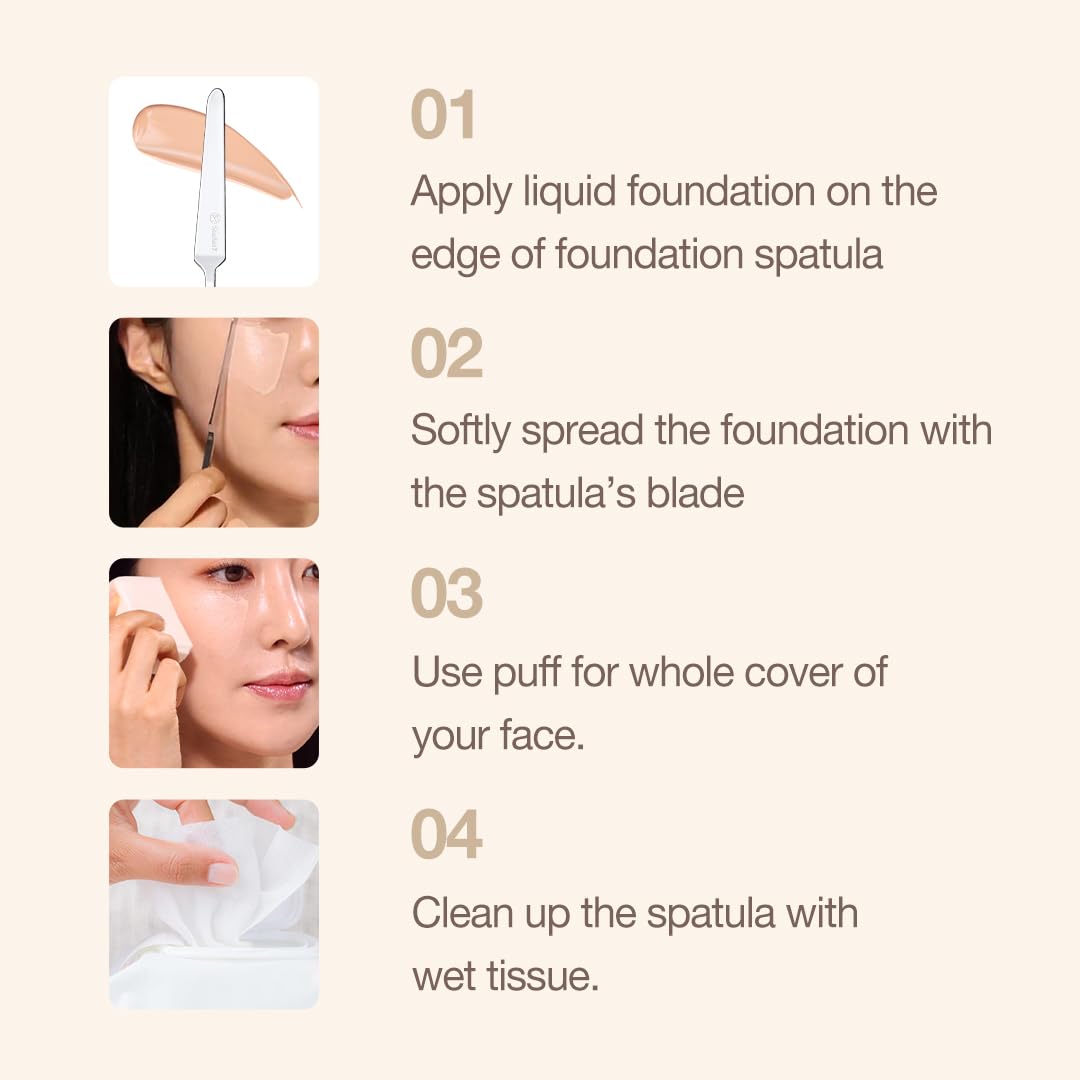 Foundation Spatula Made of Stainless Steel | Professional Makeup Spatula for Even Application of Foundation | Double Edged Spatula for Small Area of Face | Pouch Included for Clean Storage