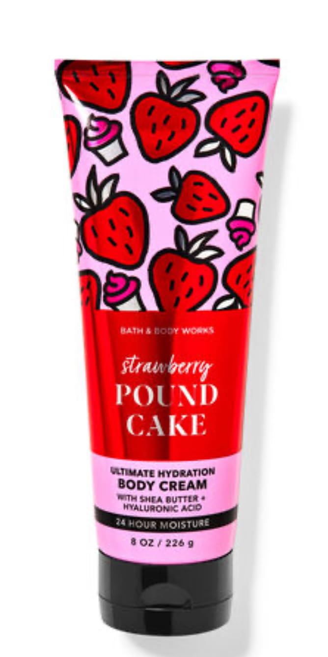 White Barn - Bath and Body Works - Gift Set 2 Piece Bundle - with Gift Bag HELLO GORGEOUS (Strawberry Pound Cake)