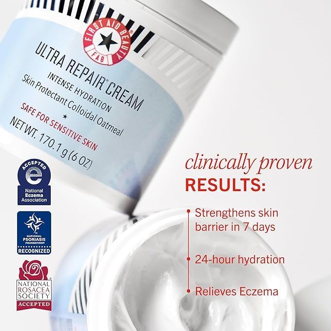 First Aid Beauty - Ultra Repair Cream, Intense Hydration Whipped Colloidal Oatmeal, Clinically Proven to Strengthen Skin Barrier & Help Relieve Eczema, Face & Body Moisturizer, 14oz Juicy Peach
