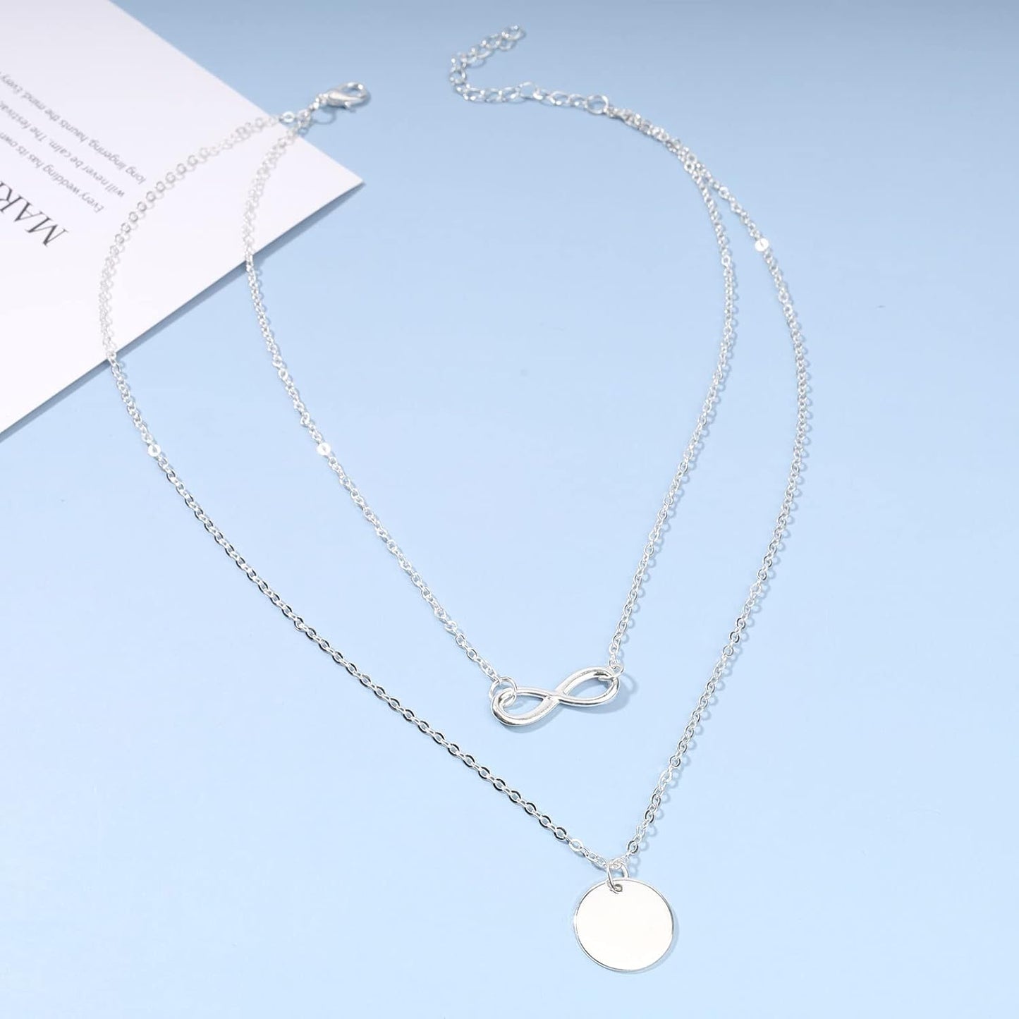 Boho Layered Infinity Coin Necklace Choker Silver Disc Pendant Necklace Forever Necklace Vintage Circle Choker Necklace Chain Jewelry for Women and Girls Gifts for Her