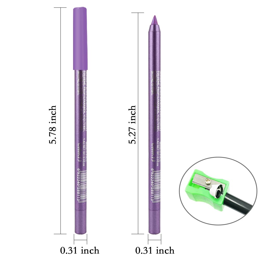Kaely Gel Eyeliner Pencil for Women, Magic Purple Eye Liner Waterproof Smudge Proof with Sharpener, Waterline Eye Makeup Liners, delineador de ojos contra el agua, Vegan & Cruelty-Free, 13