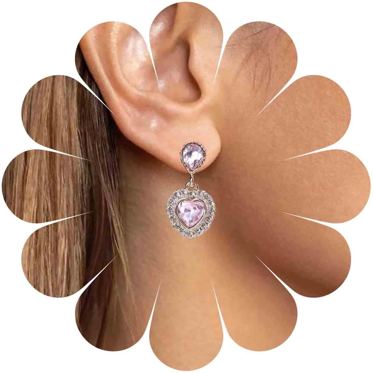 Vintage Emerald Heart Earrings Emerald Cz Teardrop Earrings Rhinestone Heart Drop Earrings Green Gemstone Stud Earrings Jewelry for Women(Green)