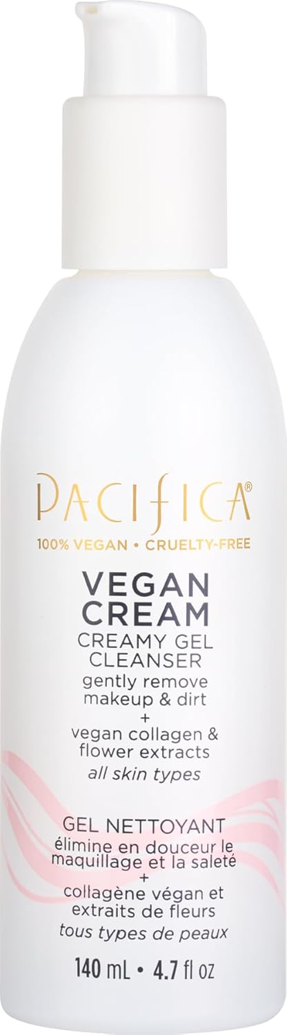 Pacifica Vegan Collagen Cream Gel Facial Cleanser - Daily Foaming Face Wash & Makeup Remover, Hydrating Anti-Aging Face Wash for Dry & Sensitive Skin, 4.7oz