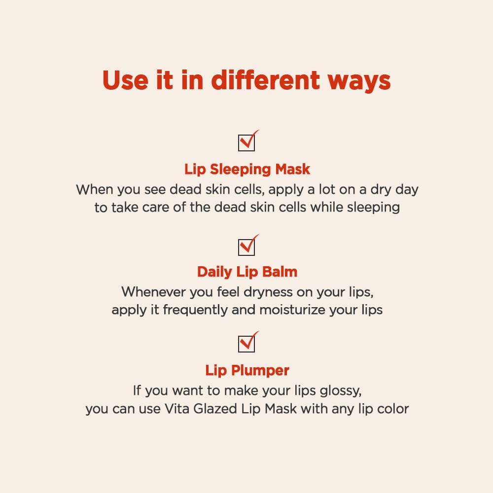 Vita Glazed Lip Mask 20ml / 109.5g, Super moisturizing night lip care, glazed and easy washable texture that melts into lips