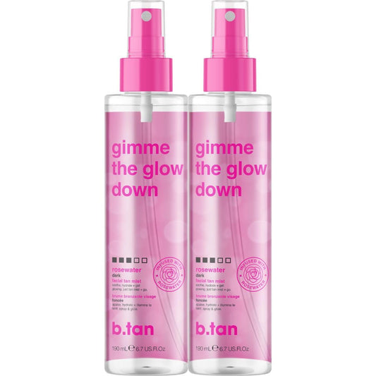b.tan Clear Face Tan Mist Bundle | Gimme The Glow Down - Facial Tanner Spray, Gradual Bronzing Sunless Tanning Water, Infused with Rosewater, No Fake Tan Smell, 6.7 Fl Oz, Pack of 2