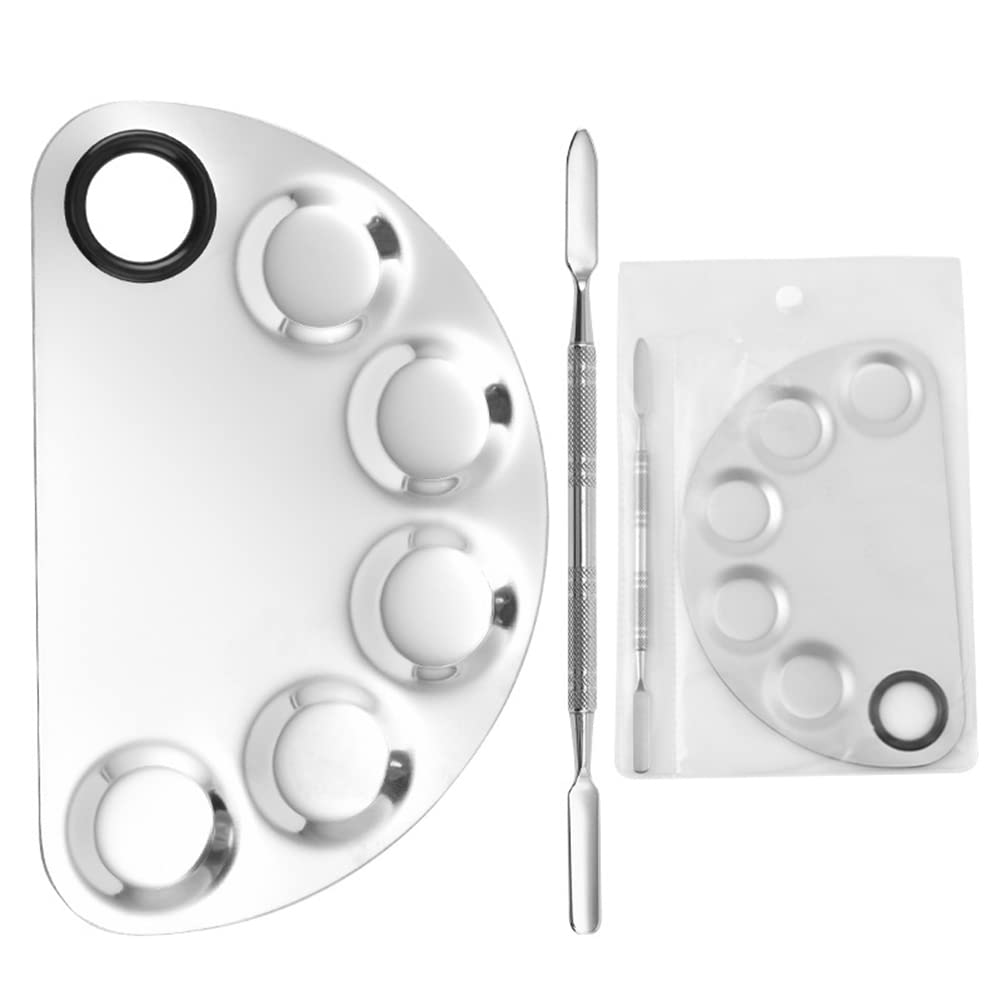 AKOAK Stainless Steel Beauty Palette, with Spatula Tool, Nail Art Makeup Palette, for Mixing Cosmetics/Nail Polish/Pigments