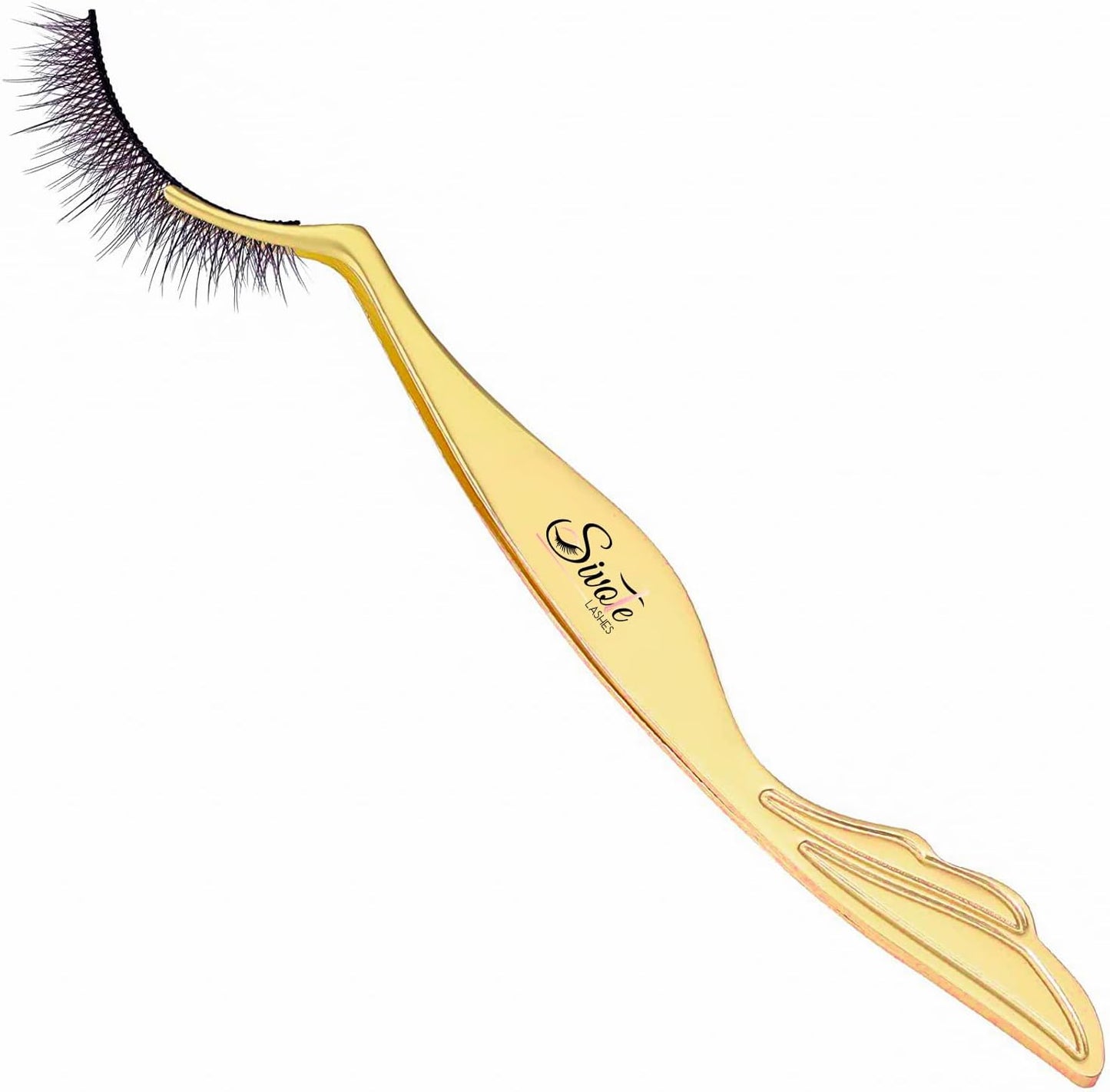 SIVOTE Lash Tweezers & Applicator Tool Set, 2-Pack Precision Tweezers (Straight & Curved Tip, Pink) with Gold Eyelash Applicator Tool for Extensions & False Lash Application