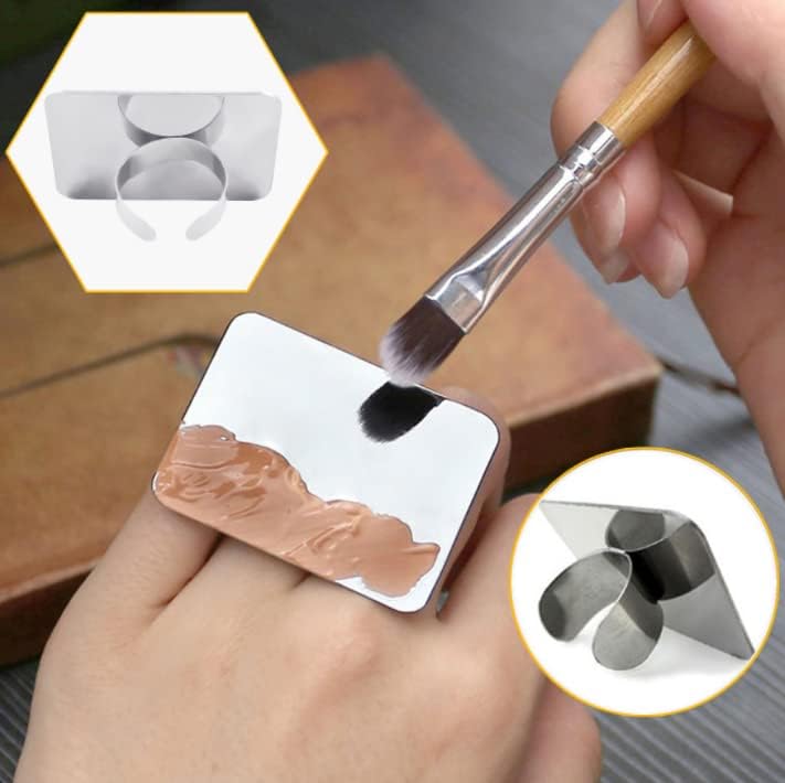 HLLMX 1 PCS Nail Art Palette Nail Art Palette Stainless Steel Cosmetic Makeup Palette Mini Nail Art Cosmetic Ring Palette DIY Art Design Paint Color Mixing Palette Metal Tool