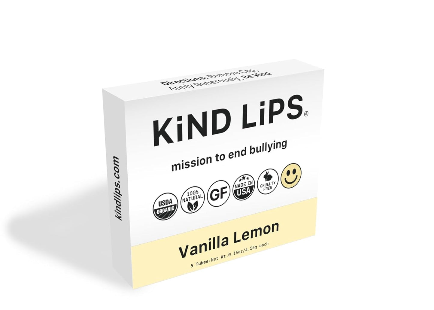 Kind Lips Vanilla Lemon Lip Balm 5-Pack - USDA Organic, Natural Chapstick Alternative for Dry Lips | Gluten-Free, Cruelty-Free