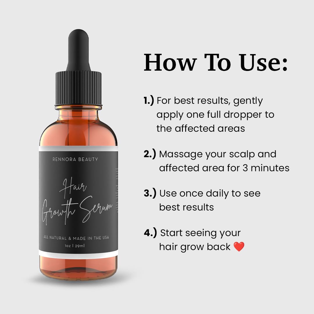 Rennora Hair Growth Serum with Organic Herbs and Natural Vitamins, Peppermint Oil, Stinging Nettle, and Rosemary Oil, No Chemicals, Formulated for Hair Regrowth (4 Pack - 120 Day Supply)
