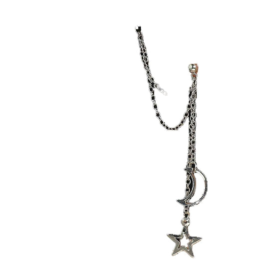 Boho Star Moon Chain Cuff Earrings Silver Star Long Drop Earrings Moon Ear Cuff Wrap Earrings Cartilage Helix Chain Earrings Jewelry for Women and Girls