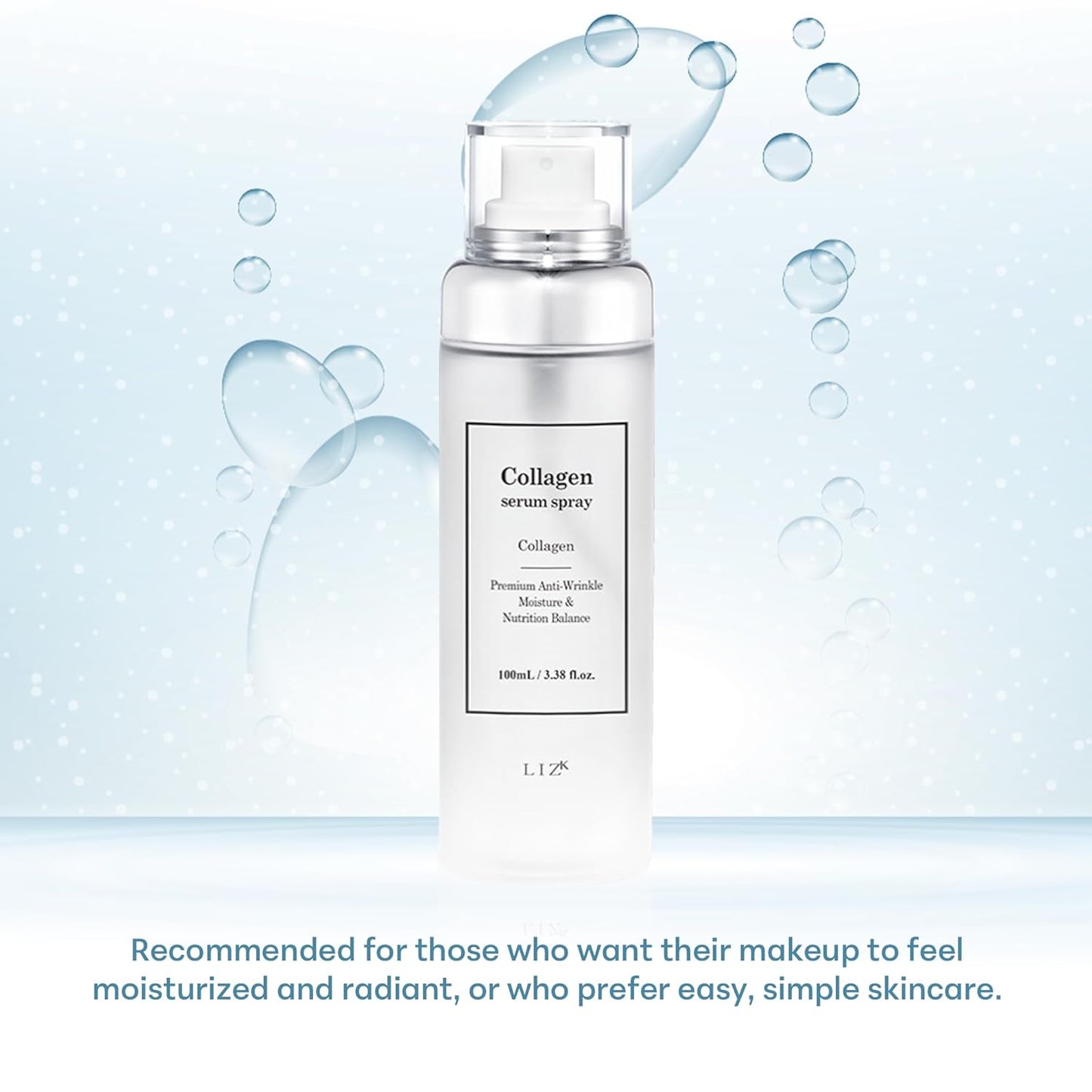 LIZK Collagen Serum Spray for Face 100ml (3.38 fl.oz) Glass Skin,easy to use, sparying at first step in skincare,body care, moisture mist, korea cosmetics
