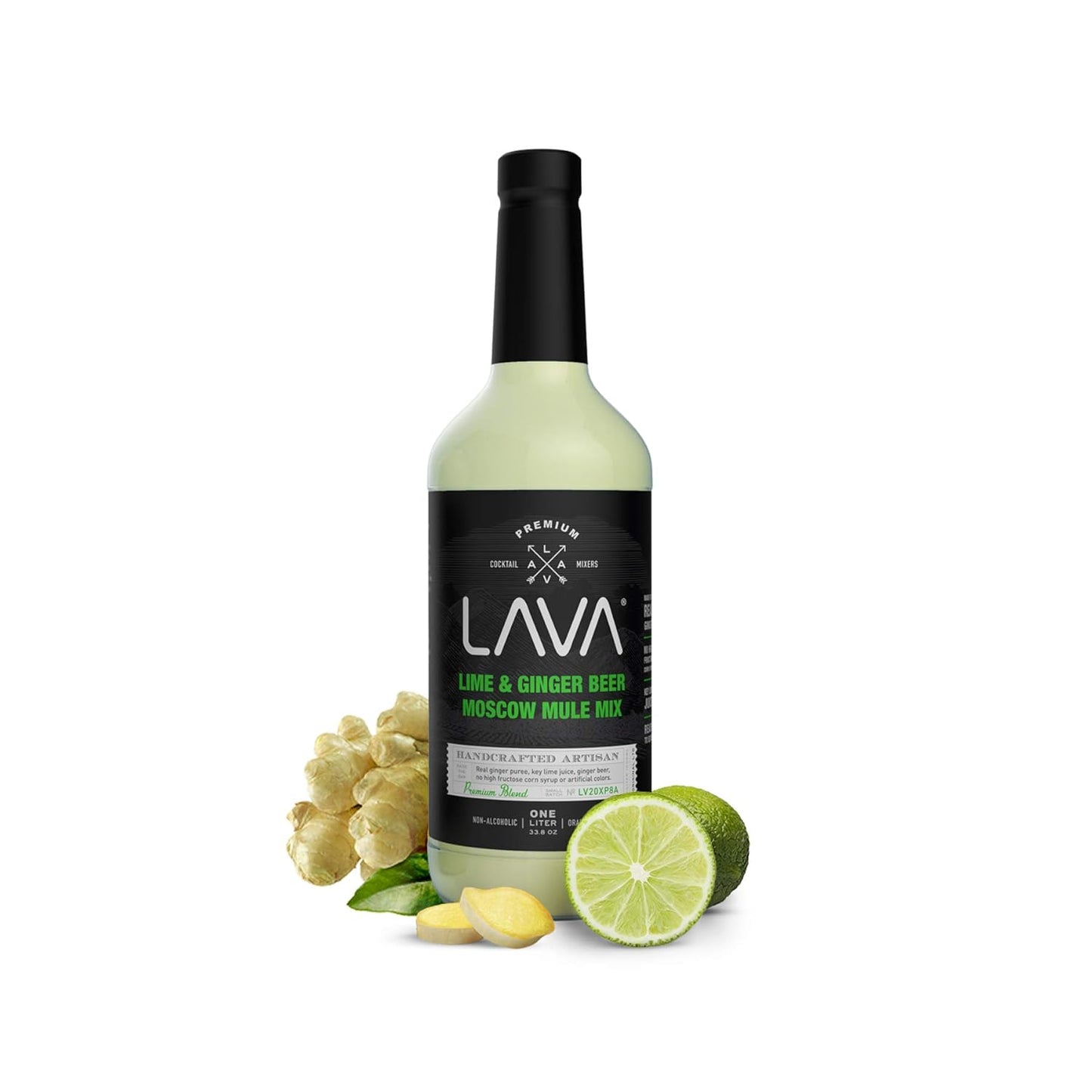 LAVA Premium Spicy Moscow Mule Mix by LAVA Craft Cocktail Co., Made with Ginger Beer, Key Lime Juice, Real Ginger Puree, No Artificial Sweeteners, Ready to Use, 1-Liter (33.8oz) Glass Bottle
