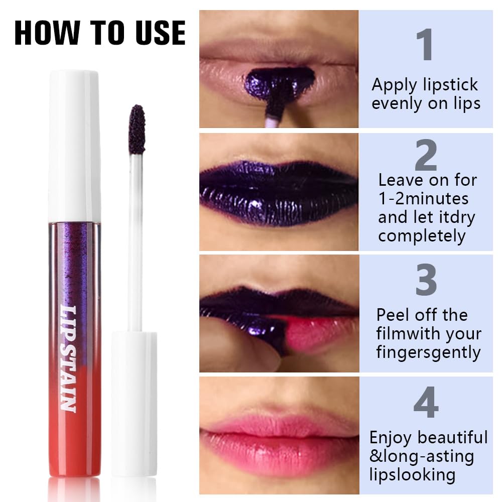 evpct Orange Red Peel Off Lip Stain Tints, Liquid Lipstick Lip Stain Long Lasting Waterproof for Women, Non-stick Cup Lipstick Peel Off Highly Pigmented Not Faded Smudge-proof Easy to Apply, 06